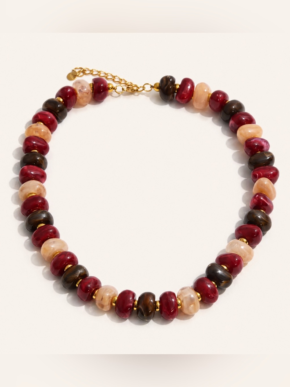 Red Ruby Bead Gold Necklace